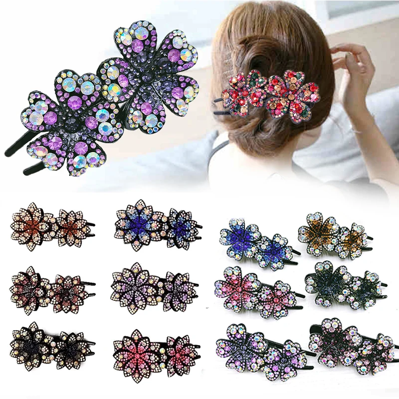 

1pcs Rhinestone Double Flower Hairpin Crystal Peal Hair Combs For Women Elegant Beads Hair Accessories Rhinestone Flower Hairpin