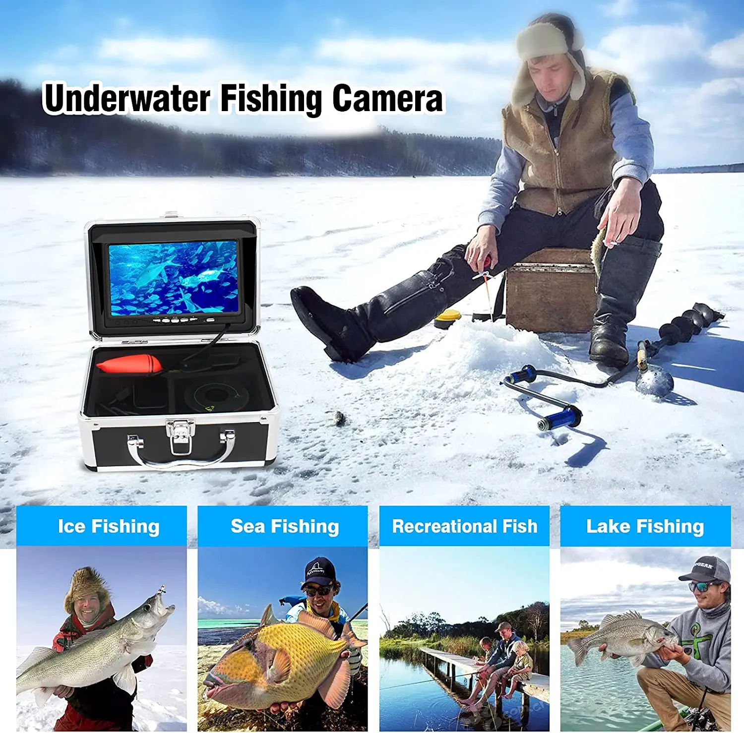 

MOQCQGR Portable Video Fish Finder,7 inch 1200TVL Underwater Fishing Camera with 12pcs IR and 12pcs LED White Lights