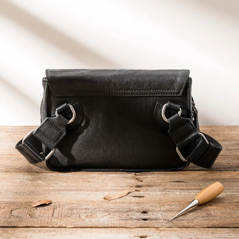 Simple casual designer natural genuine leather men's black messenger bag summer youth daily outdoor real cowhide shoulder bag
