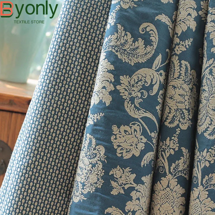 

Cotton Linen Navy Blue Double-sided Jacquard Thickened Blackout Wind Proof Warm Curtains for Living Room Bedroom French Window