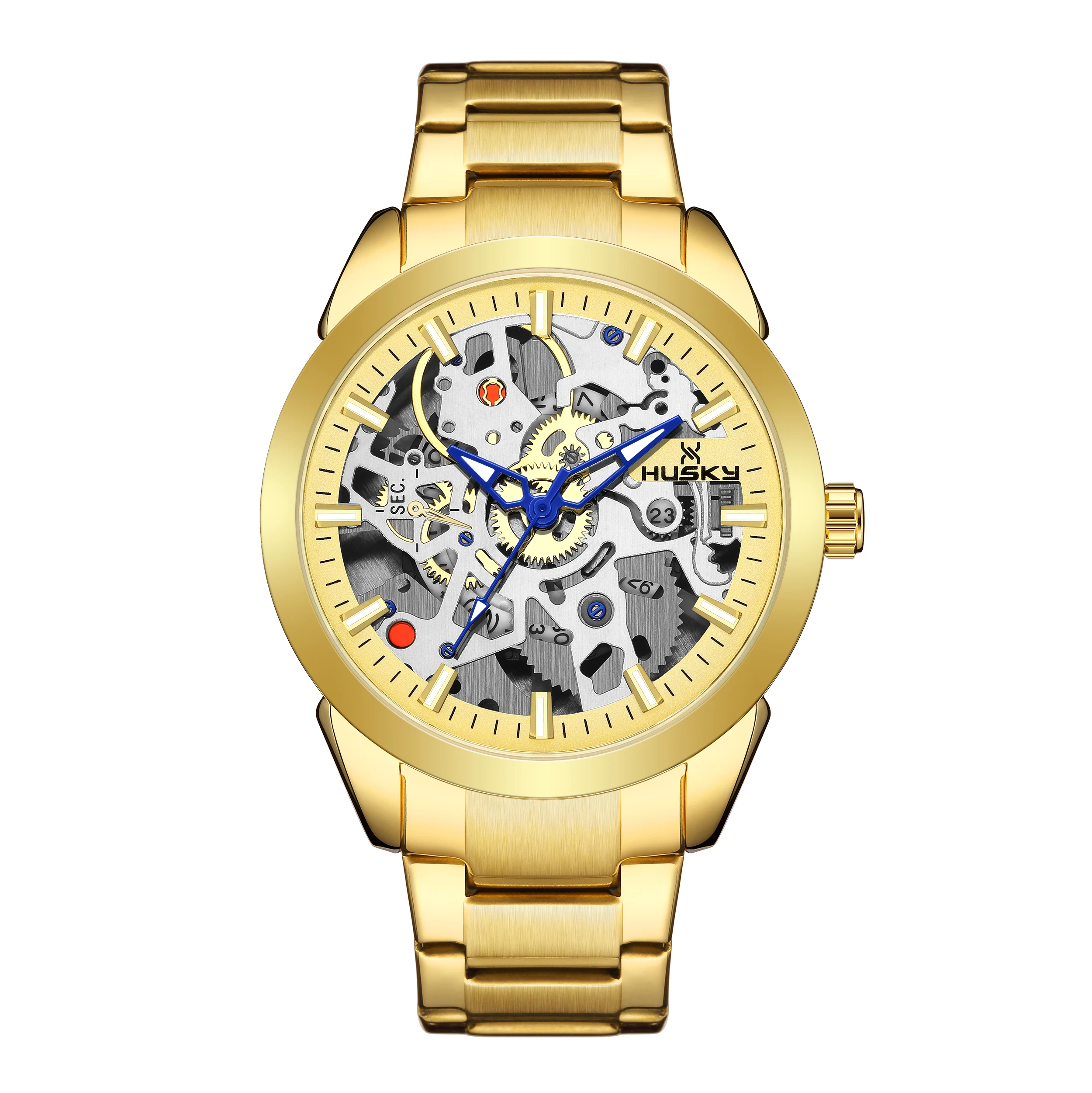 Роскошные золотые мужские кварцевые часы, мужские модные часы из нержавеющей стали, Фотокалендарь 2023