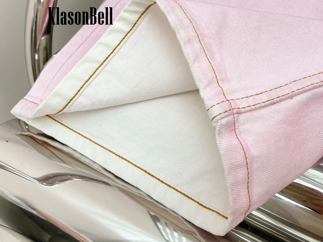 11.23 KlasonBell модные новые розовые джинсы потертые джинсовые прямые брюки из