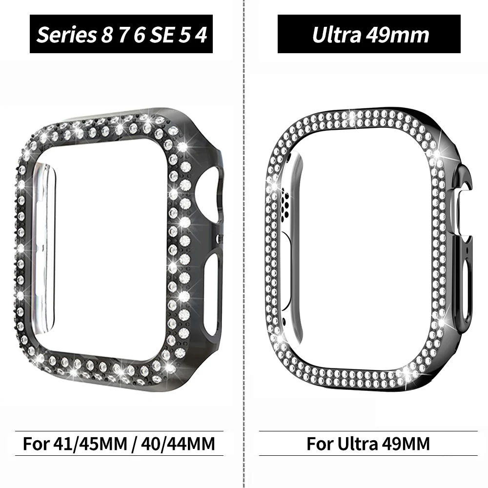 Фото Модный чехол со стразами для Apple Watch Series 8 7 6 SE 5 4, чехол для женщин, блестящий бампер из поликарбоната Ultra 49 мм 41 мм 45 мм 40 мм 44 мм с рамкой №5