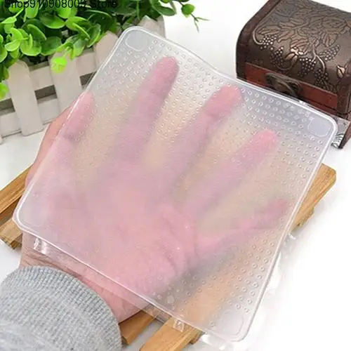 

Home Kitchen Tool Clear Square Reusable Silicone Food Wrapper Seal Cover Film