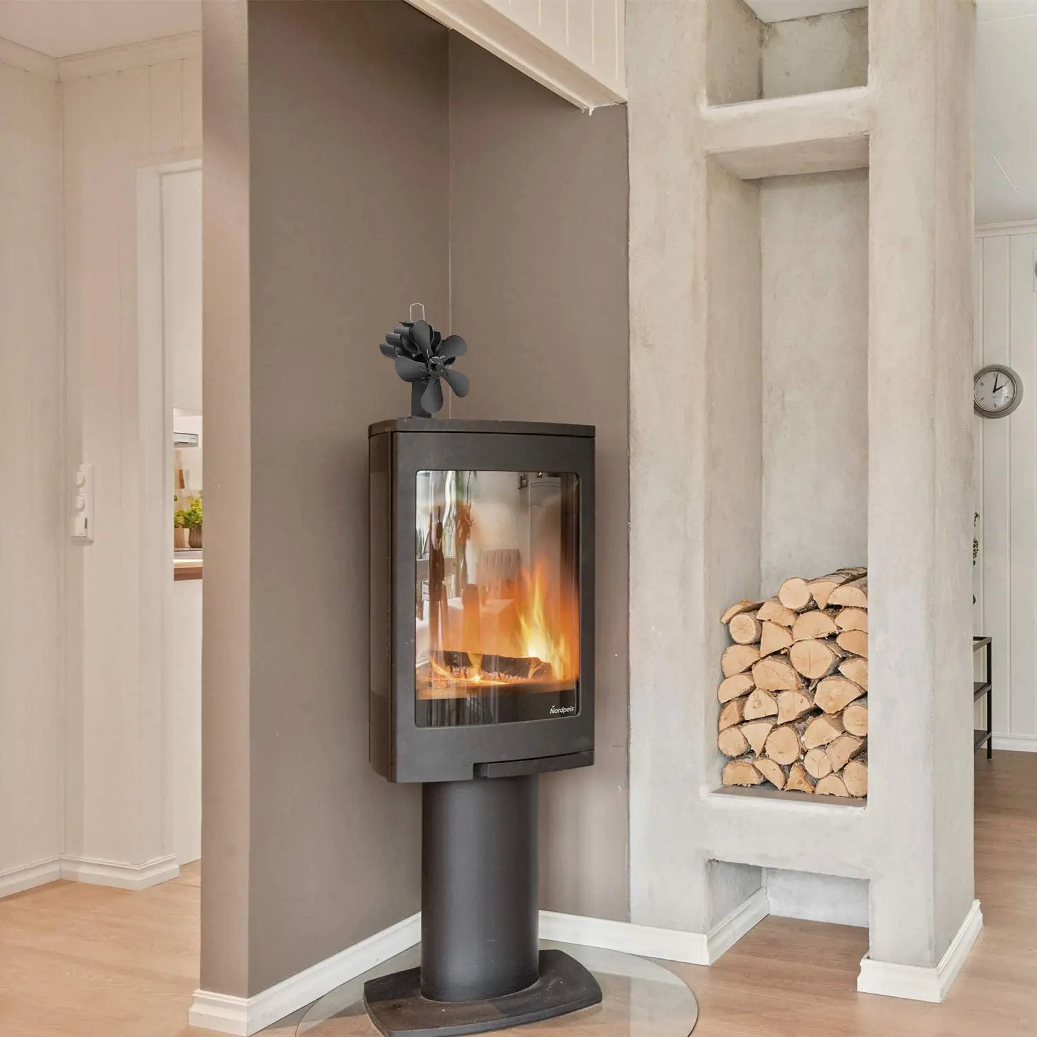 5 Blade Mini Black Fireplace Heat Powered Stove Fan Log Wood Burner Quiet Home Efficient Distribution |