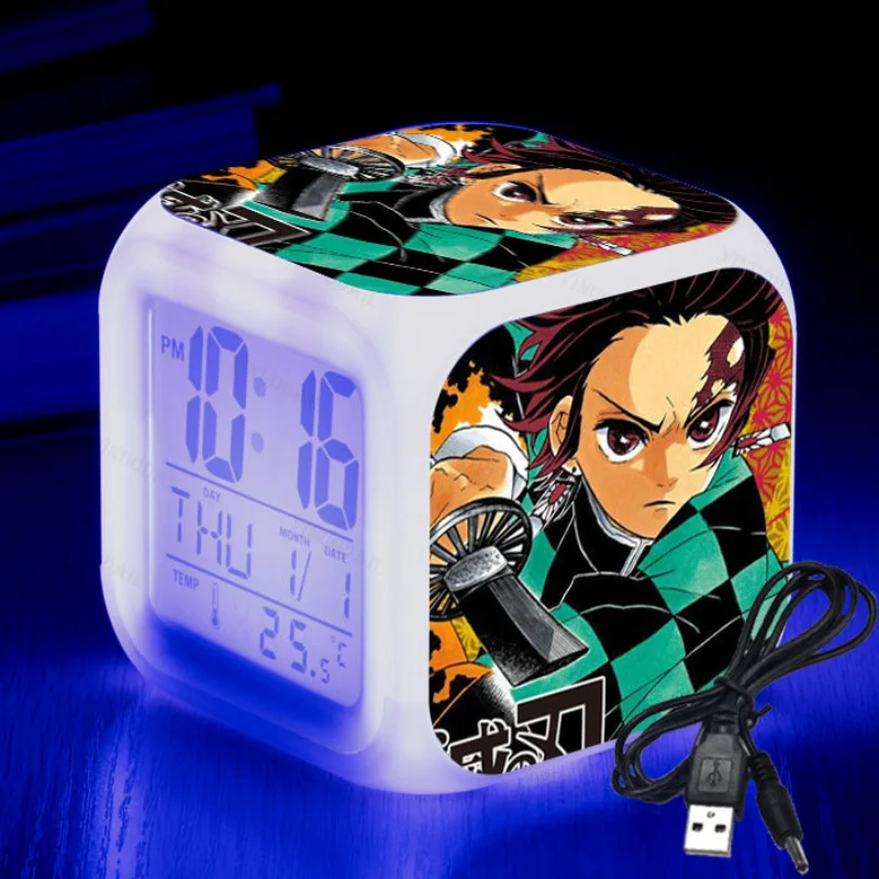 

Anime Demon Slayer Toys LED Touch Multi-function Cartoon Alarm Clock Seven Color Night Watch Led Clock Fans Kids Children Gift