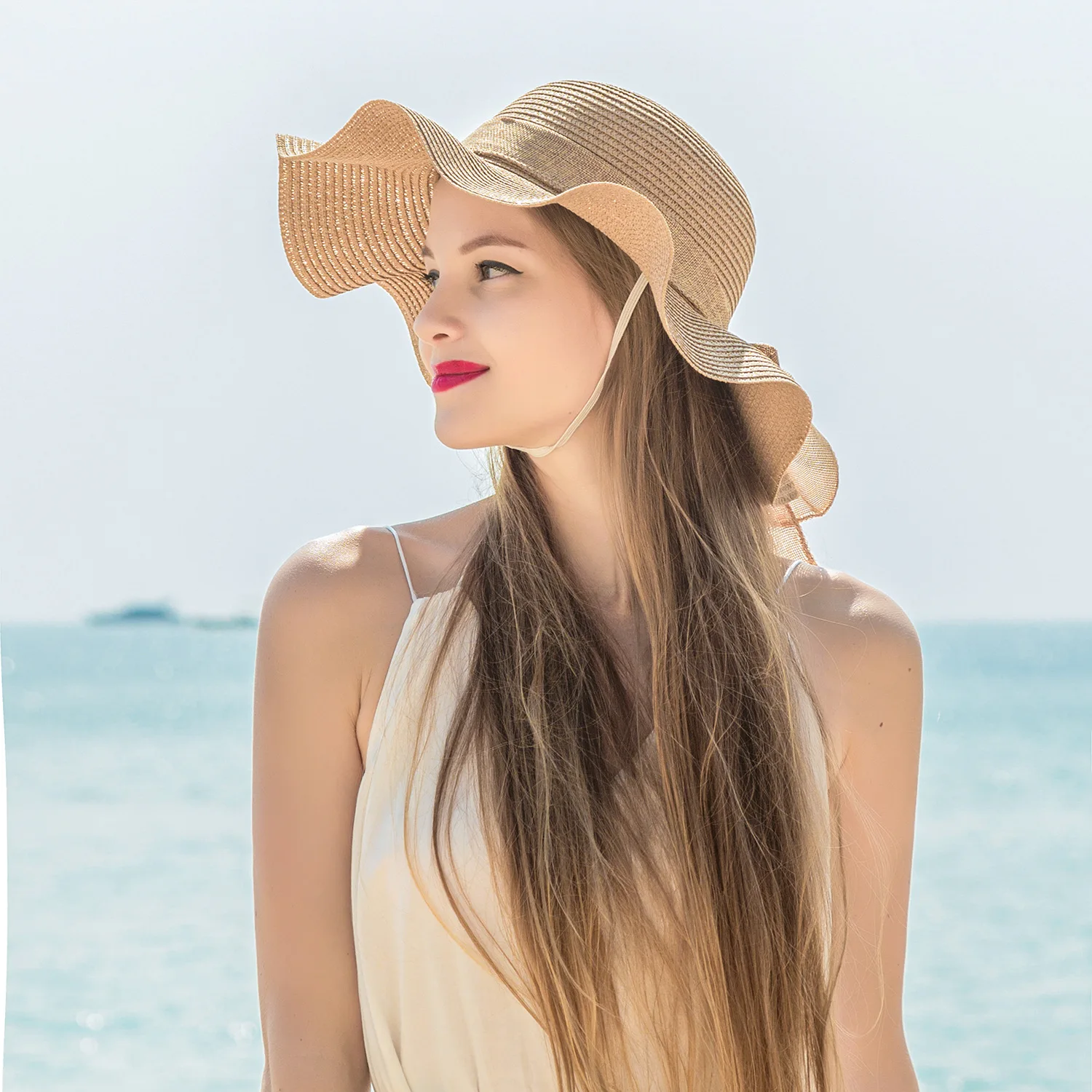Шляпа женская Соломенная солнцезащитная широкополая дышащая с козырьком для
