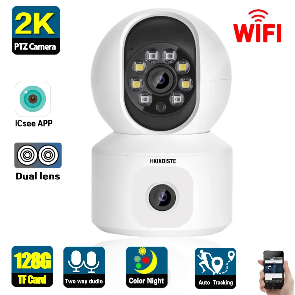 

HD 2K Wifi PTZ IP Camera Indoor Home Auto Traking Baby Monitor 2 Way Audio Dual Lens Wireless CCTV Security Surveillance Camera