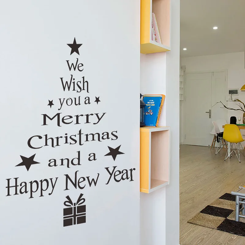 

Merry Christmas Window Wall Sticker Removable Creative Decals Waterproof Blessing Christmas Tree Household Decoration Sticker