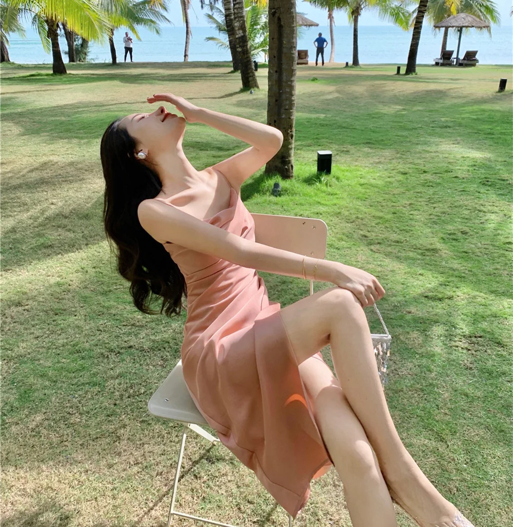 

High sensuous silk dress, femininity, slit drape, thin halter skirt, dress dress