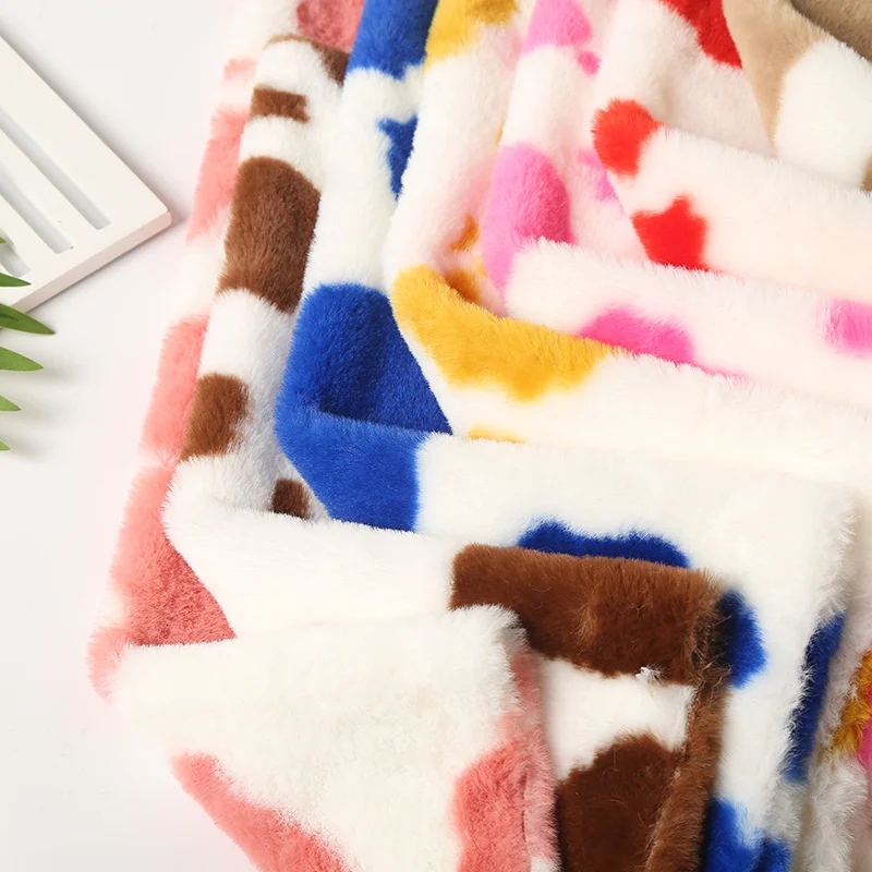 Короткая плюшевая ткань имитация кроличьего меха с рисунком коровы мягкая из