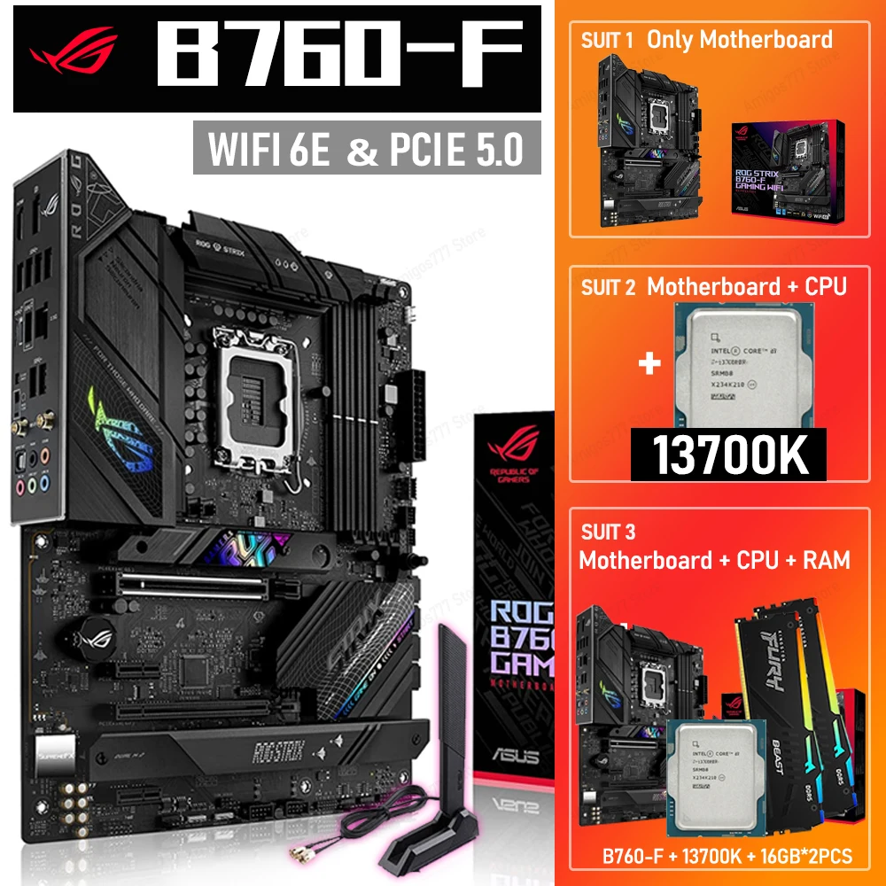 

I7 13700K Core процессор LGA 1700 материнская плата комплект ASUS ROG STRIX B760-F GAMING WIFI 6E + DDR5 5600 МГц 32 Гб oveclock память Новый B760