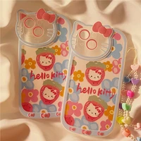 bandai brand cute cartoon pink hello kitty lanyard pink tpu phone case for iphone xr xsmax 8plus 11 12 13 13 pro max cover