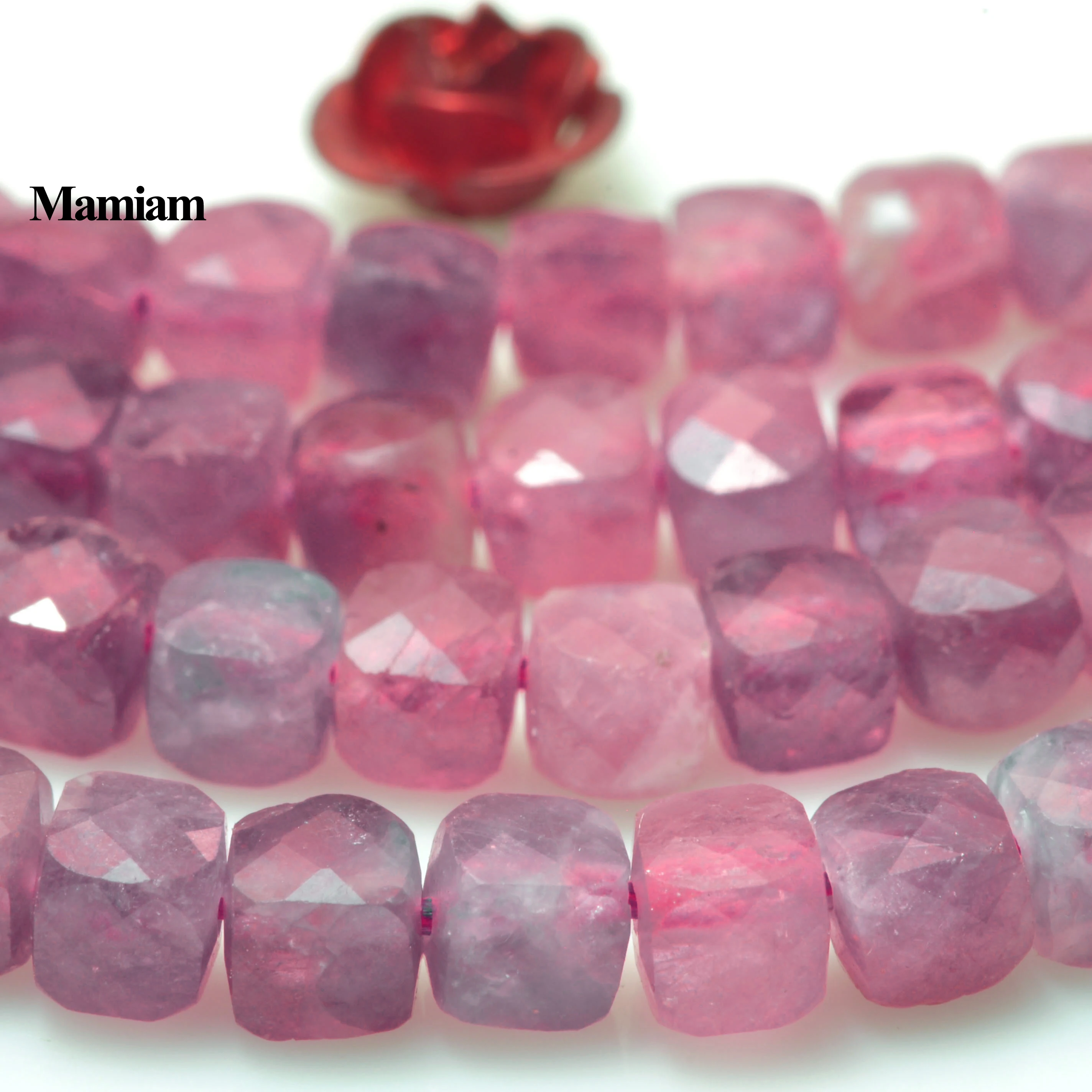 Mamiam-Cuentas redondas lisas de turmalina Rosa Natural, piedra cuadrada facetada, 4 +-0,2mm, bricolaje, pulsera, collar, diseño de fabricación de joyas
