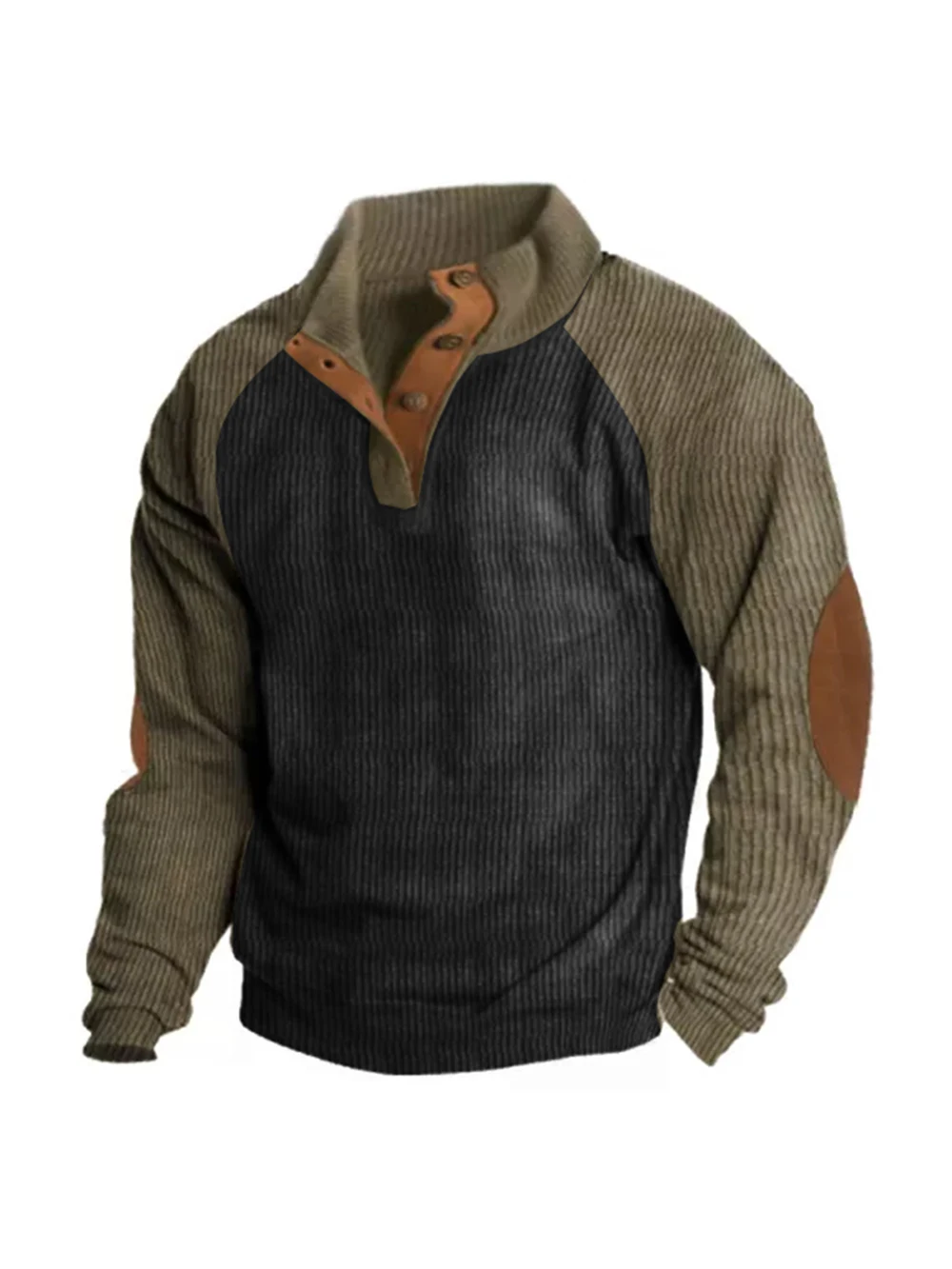 

Pullover Men Vintage Hoodies Waffed Patchwork Sweatshirt Men Long Sleeve Streetwear Outdoor Stand Collar T-shirts Casual Top Tee