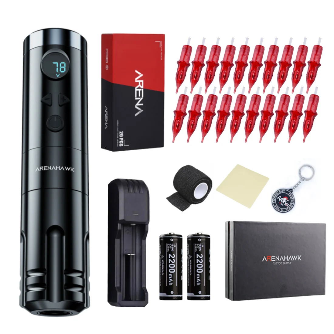 Arenahawk A-power 4.0 Direct Drive Wireless Tattoo Pen Machine Kit 2 Batteries with Tattoo Cartridge Needles Tattoo Supplies