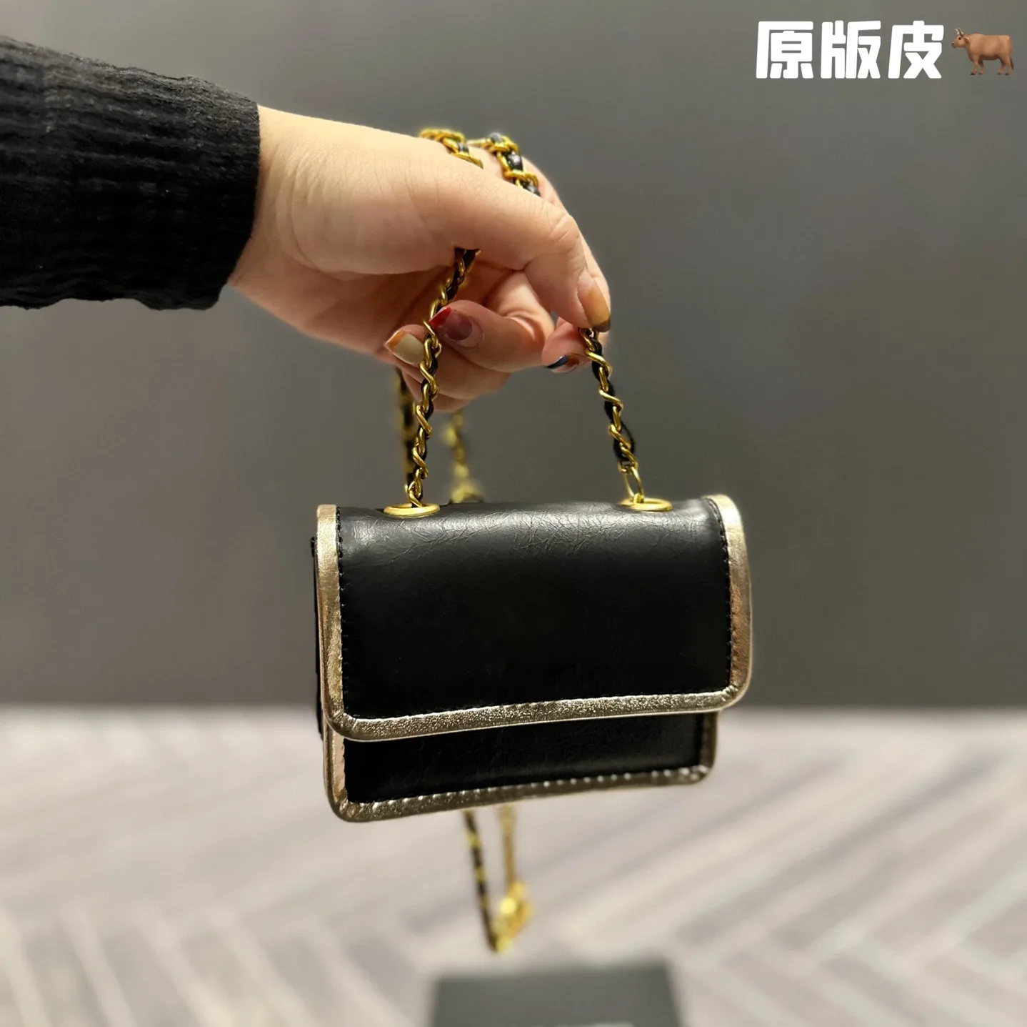 First layer cowhide women's bag splicing color contrast chain small square bag casual and versatile one shoulder diagonal bag