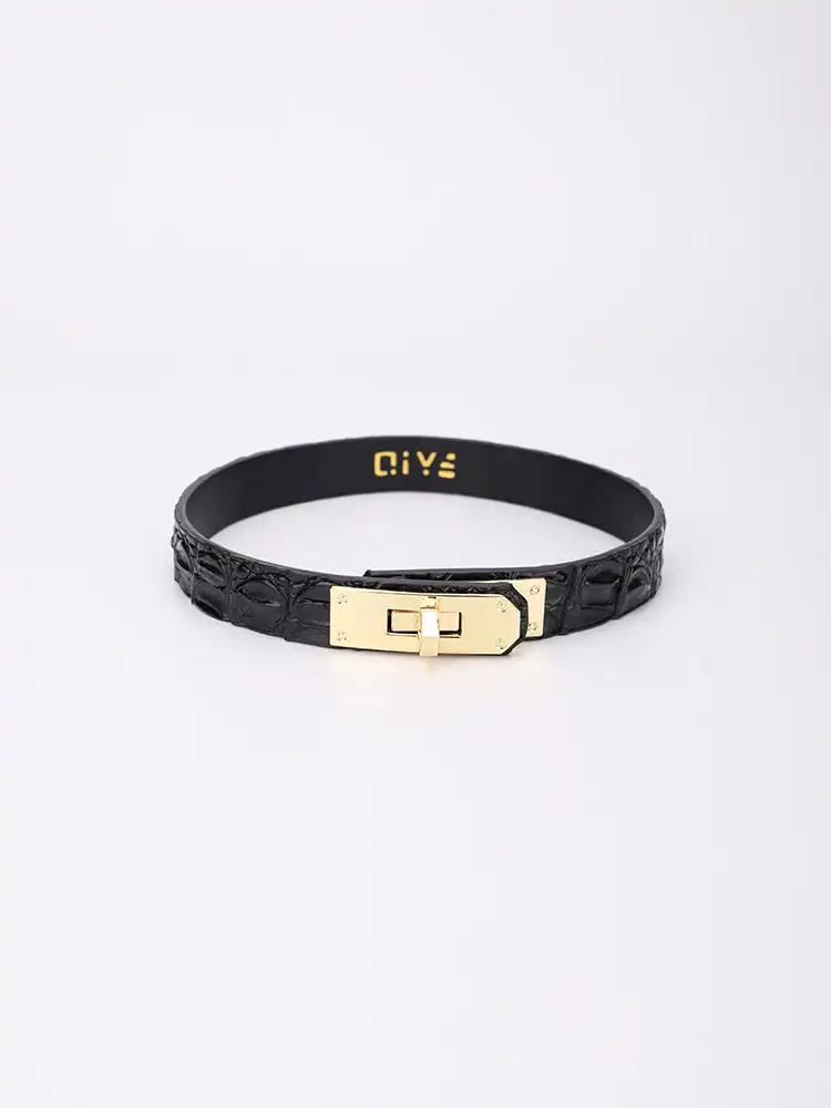 QIYE[Слезы крокодила]Черкалье с текстурой алигатора черного цвета