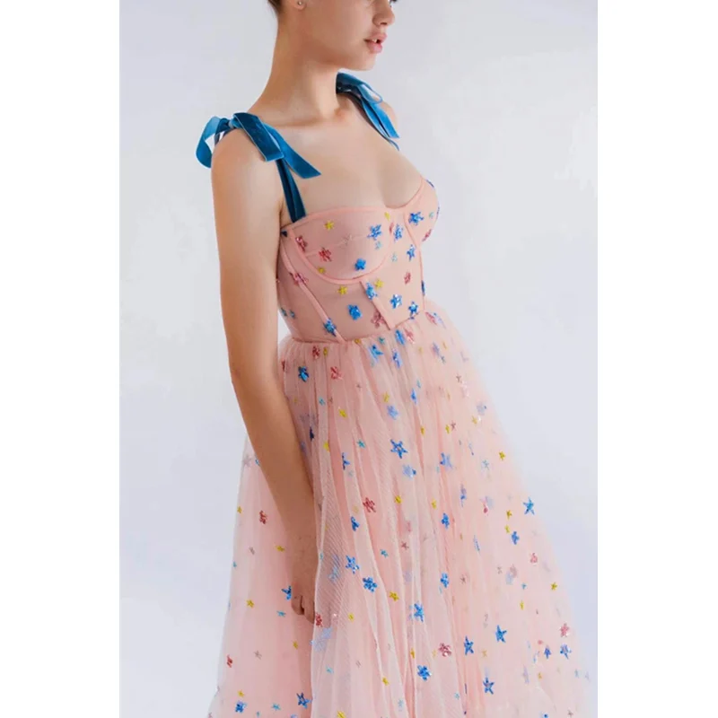 

Женское Сетчатое платье-корсет на бретельках, Элегантное длинное вечернее платье с высокой талией, лямкой на шее и оборками, в стиле ретро, Летний сезон