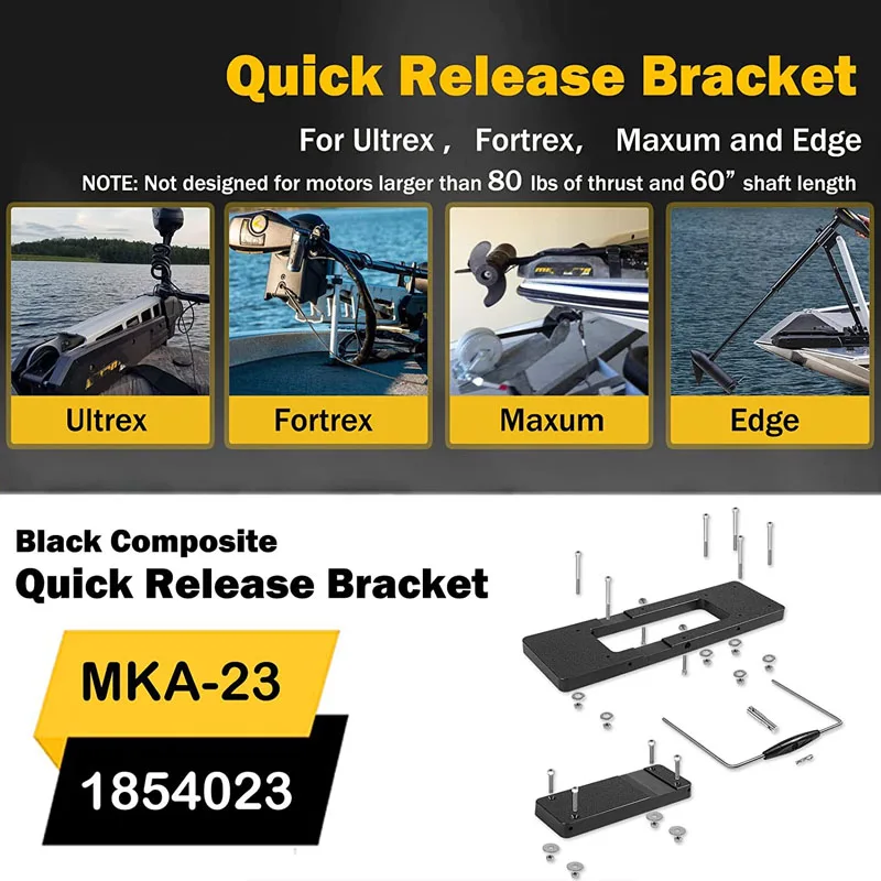 Фото Кронштейн быстросъемный Minn Kota 1854023 и MKA-23 для троллинговых моторов Ultrex, Fortrex, Maxxum, Edge, для установки на лопасти руля (для всех типов лодок) №3