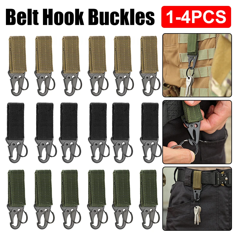 1-4PCS Nylon Carabiner Molle Hook Belt Backpack Army Tactical Belts Outdoor Survival Waist Strap Hanging Camping Accessories