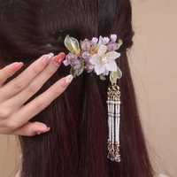 chinese han style hair accessories platinum winnie hair clips handmade flower cluster arrangement tassel hairpin