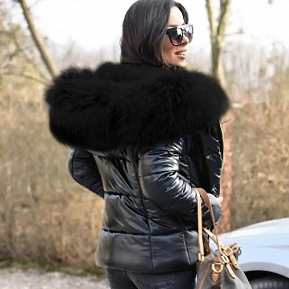 2022 Thick Parkas Faux Fur Coats Women Long Sleeve Hooded Neck Zipper Button Large size Casual Female Outwear Warm Down Jacket