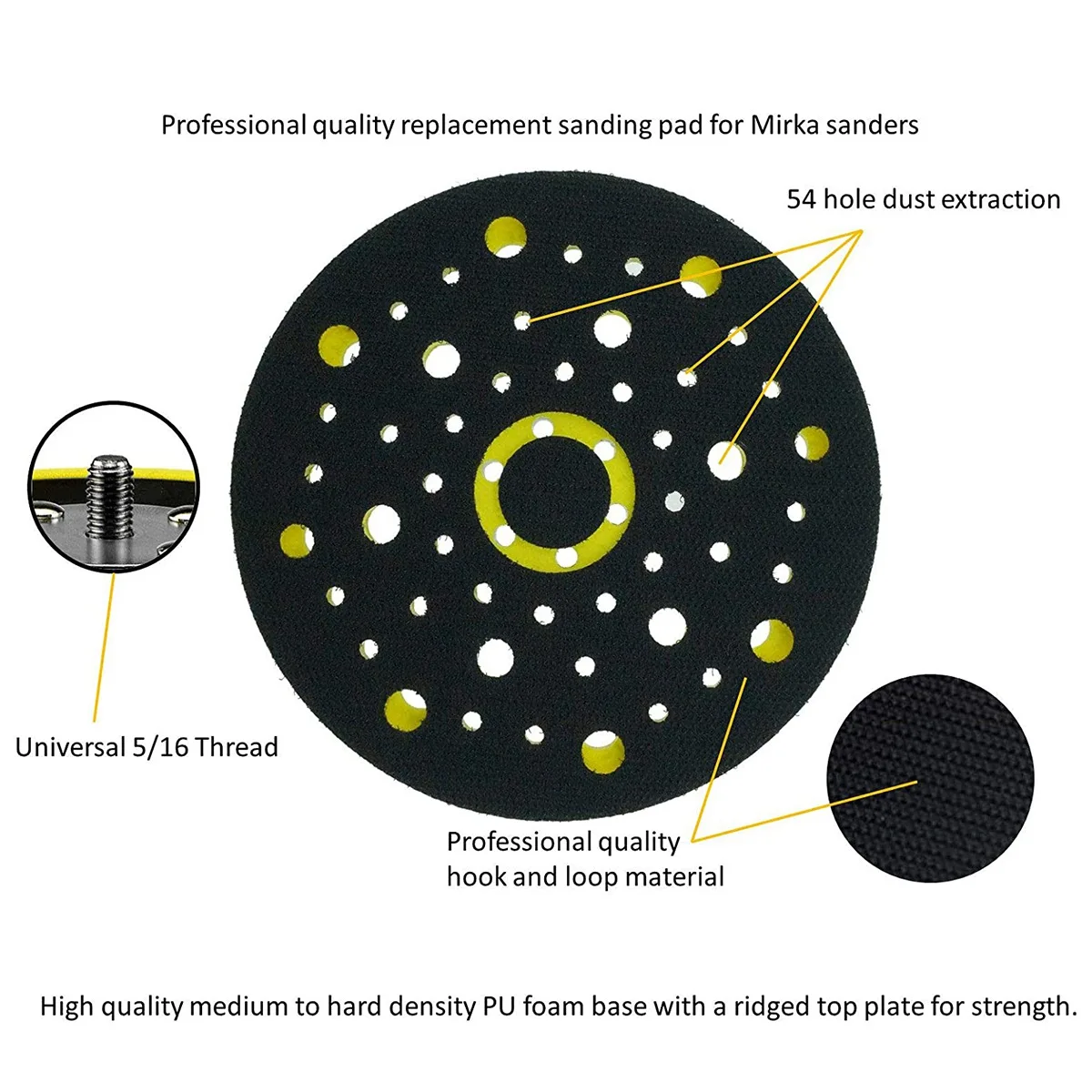 

150mm 5/16 Thread 52 Hole Medium Density Random Orbital Sander Hook & Loop Backing Pad Compatible with Mirka CEROS DEROS