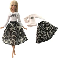 nk official 1 pcs fashion dress white shirt leopard print skirt casual clothes for barbie doll accessories dressing up toys