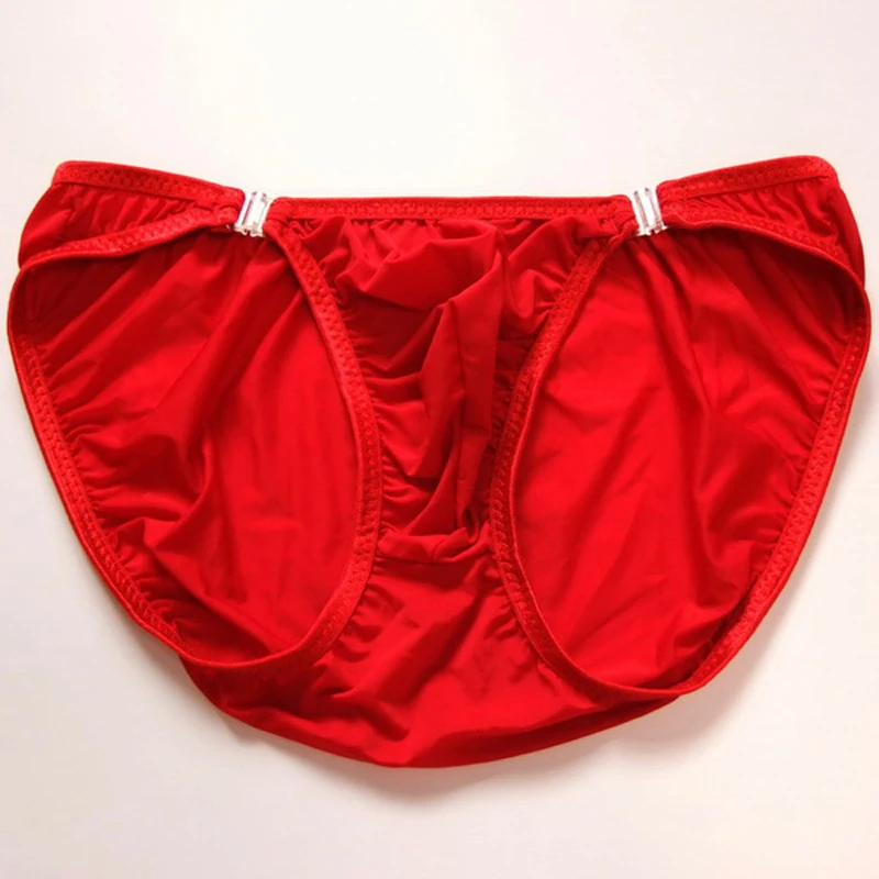 2015 New Hot Selling Black  Men Underwear Removable Button Sexy Mens Silk Briefs Hot Man Panties