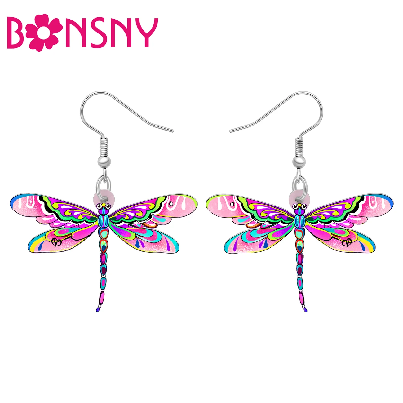 

BONSNY Acrylic Colorful Dragonfly Earrings For Women Fashion Spring Summer Trendy Ear Jewelry Accessories Girls Gifts