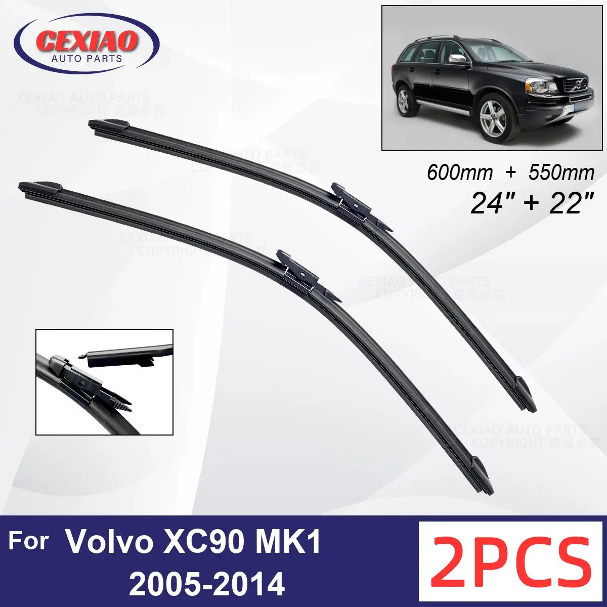 

Car Wiper For Volvo XC90 MK1 2005-2014 Front Wiper Blades Soft Rubber Windscreen Wipers Auto Windshield 24"+22" 600mm + 550mm