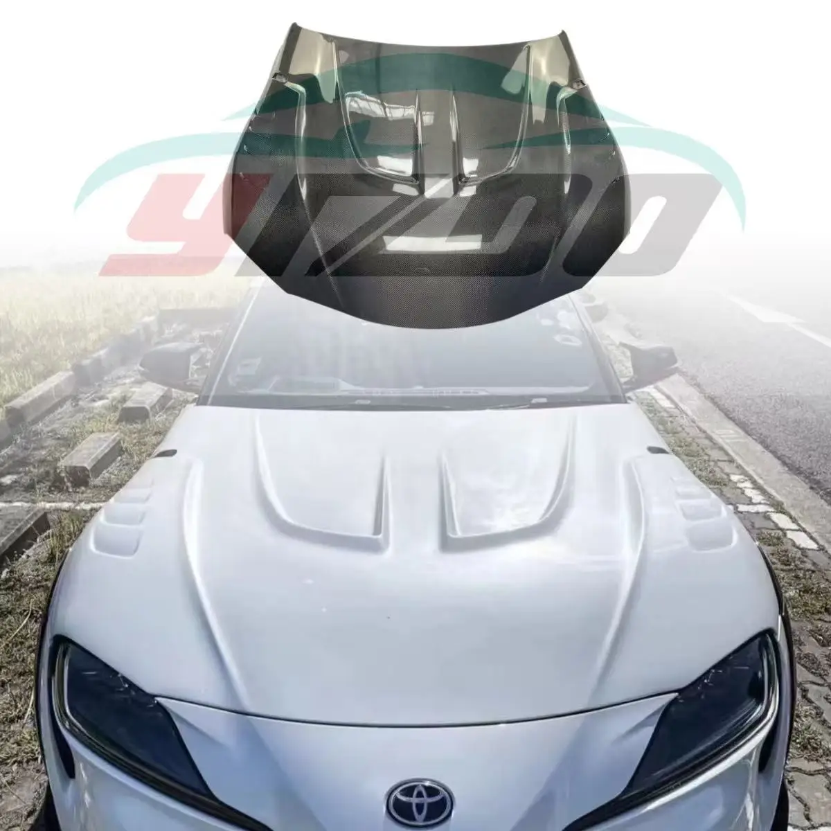 Фото Для Toyota GR Supra A90 A91 Mk5: Капот (крышка двигателя) из карбона/FRP в стиле LB, аксессуары для автомобиля, 2019+ №1