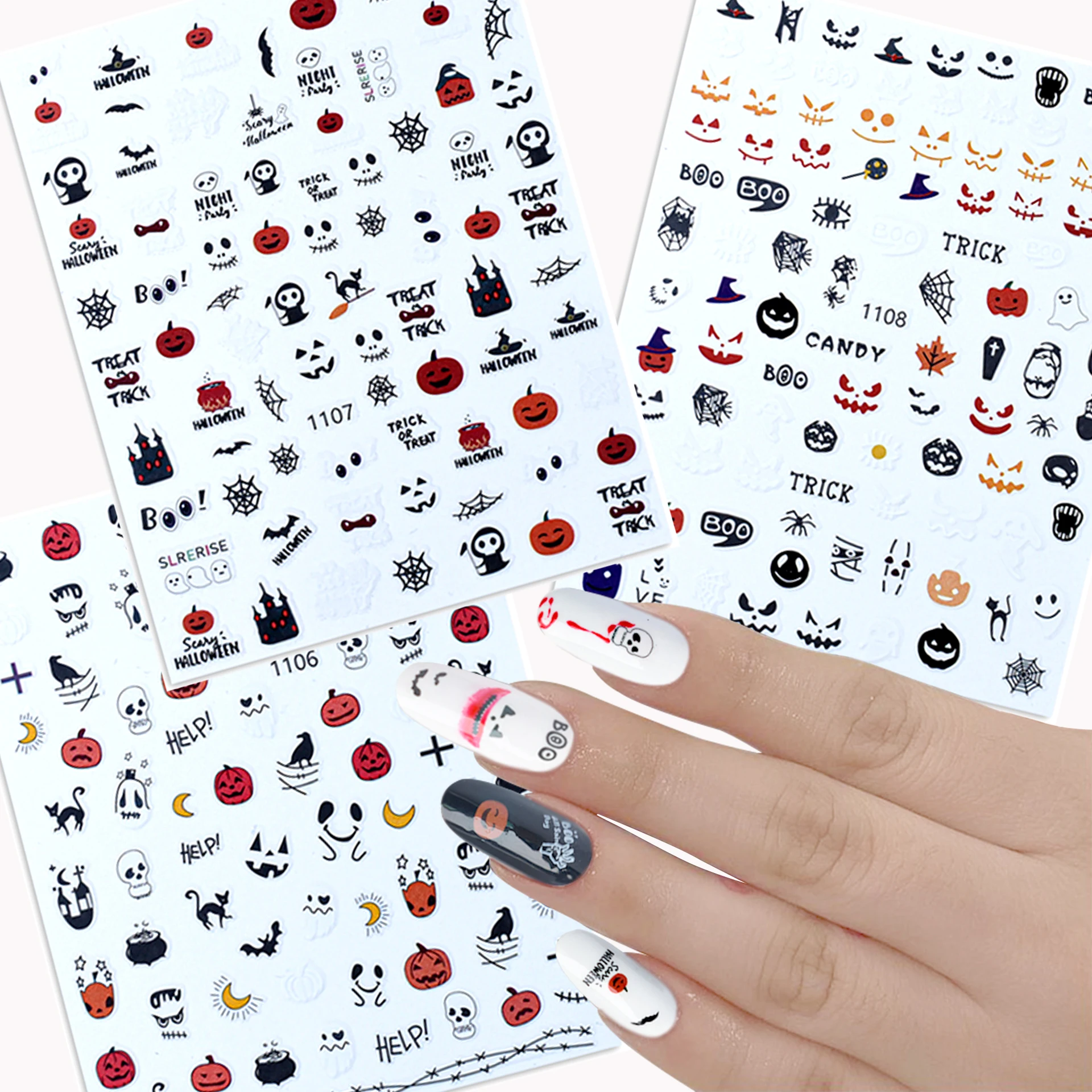

Horror Skull Winter Snowflakes Santa Claus Adhesive Stickers Nail Decals Nail Accessories New Christmas Halloween Nail Stickers