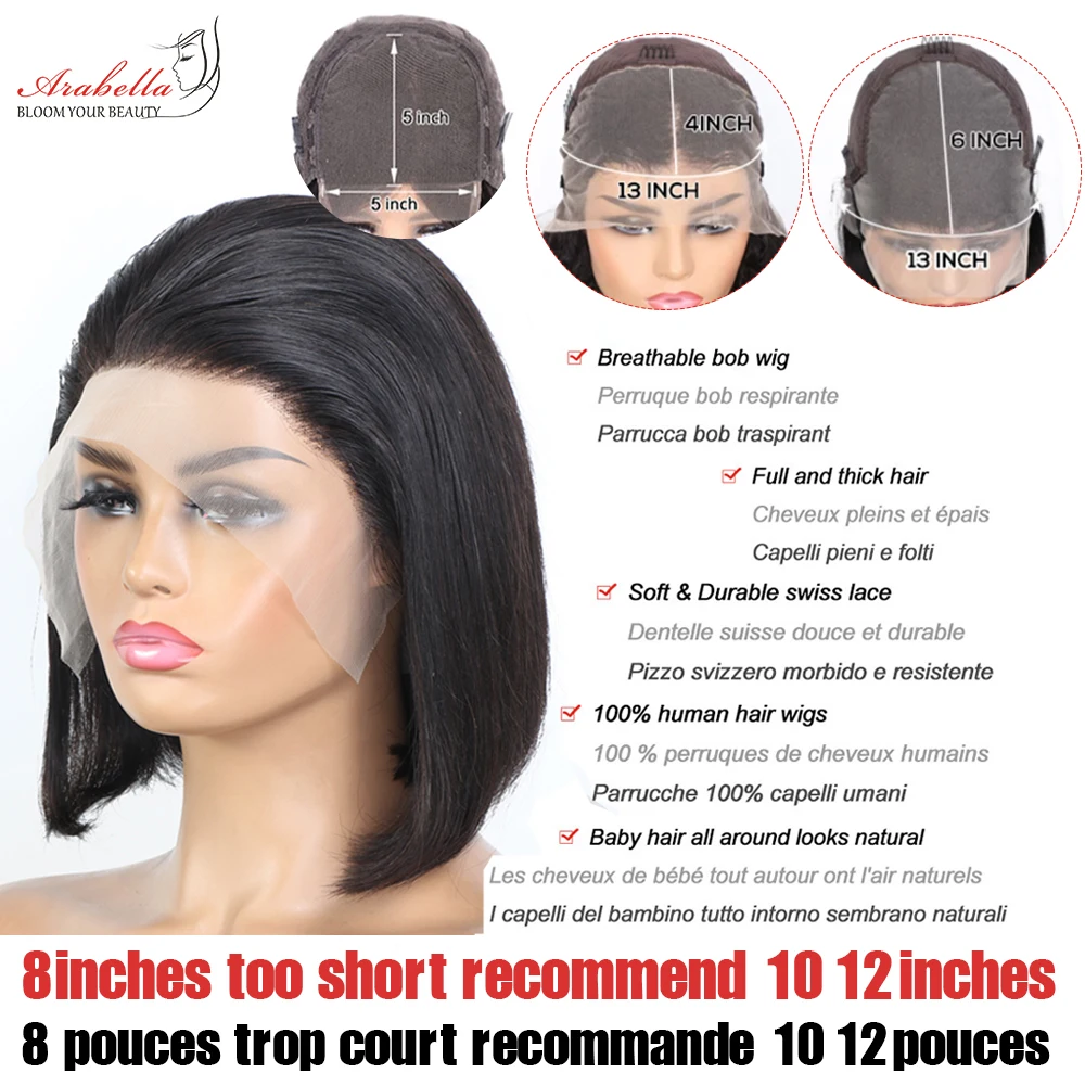 Human Hair Wigs Transparent Lace Wig PrePlucked Bleached Knots With Baby Hair Arabella Remy T Lace Bob Wigs For Women Human Hair