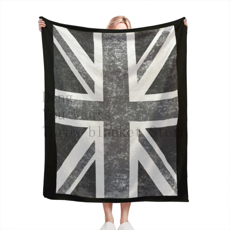 

Union Jack Vintage Grayscale - United Kingdom Flag Throw Blankets Soft Velvet Blanket Travel Bedding Home Decor Fleece Blanket