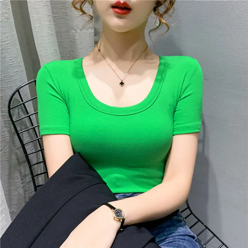 

T Shirts Female Summer Fashion Ropa De Mujer Y2k Solid Clothing Streetwear Tees Green For Women Trendy O Neck Casual Ins Tops