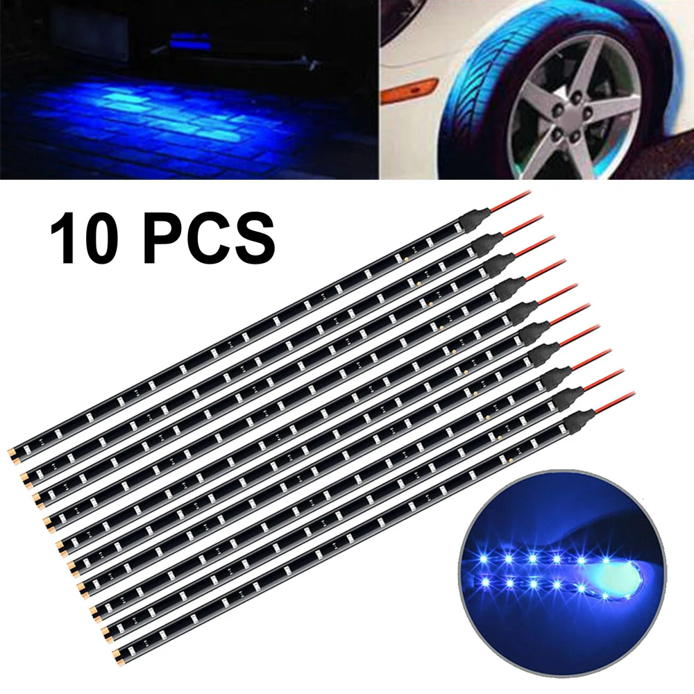 

10pcs 12V 30cm 15SMD Flexible LED Strip Light Waterproof For Car Truck Boat Blue Strip Light For Exterior Front Grille