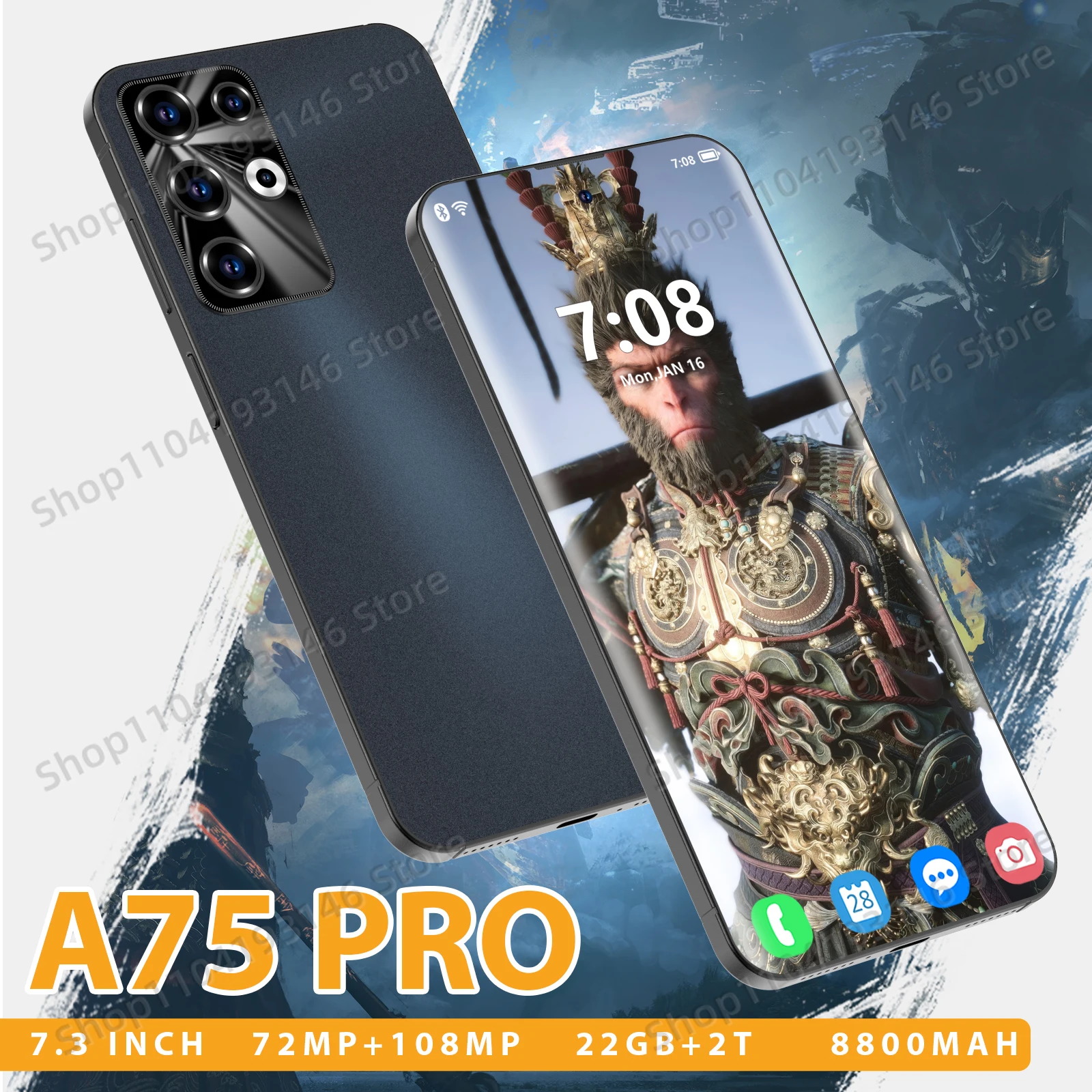 Оригинальный смартфон A75 Pro 5G 7 3 дюйма HD 22G + 2 ТБ сотовый телефон мобильные телефоны