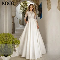 macdugal wedding dress 2022 elegant o neck lace appliques satin vintage bridal gowns vestido de novia for women custom made