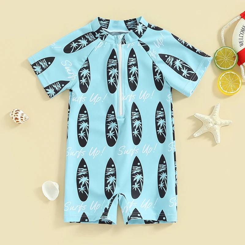Женский купальник с коротким рукавом и принтом в виде кокосового дерева