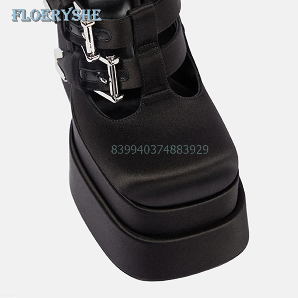 Туфли-лодочки женские на платформе с металлической пряжкой и квадратным носком
