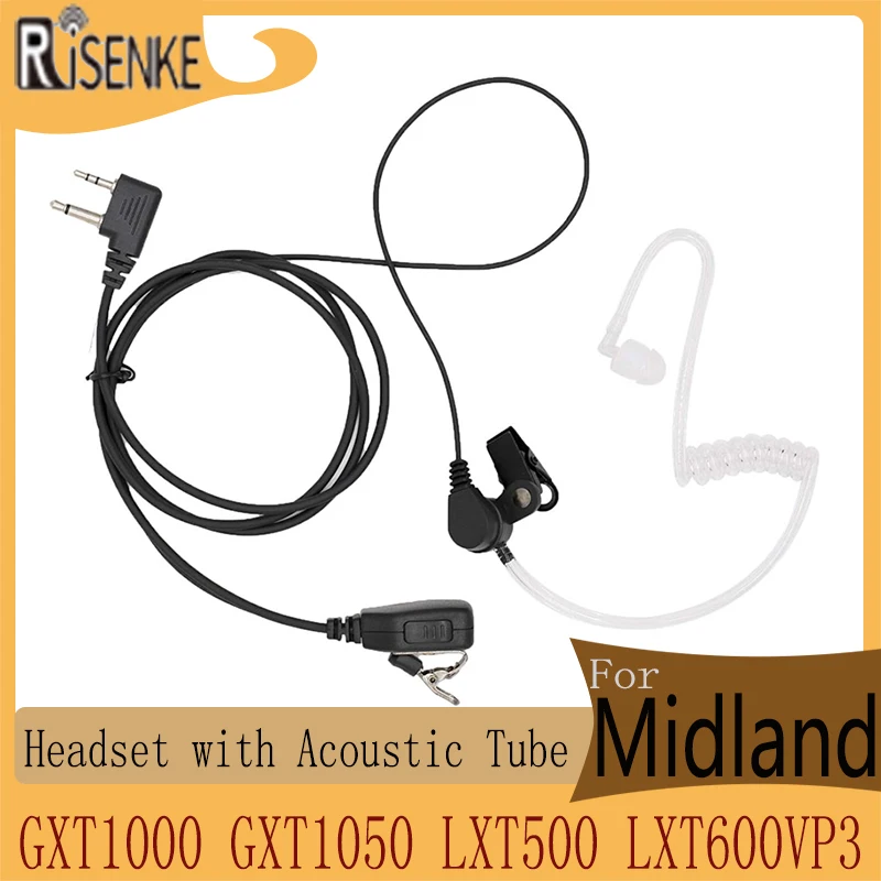 RISENKE Transparent Acoustic Tube Earpiece Headset Compatible with Midland GXT1000 GXT1050 LXT500 LXT600VP3 Radio with PTT
