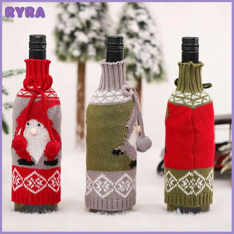 

Christmas Wine Bottle Covers Bag Christmas Decorations Knit Faceless Old Man Doll Champagne Bottle Cover Xmas Navidad Decor