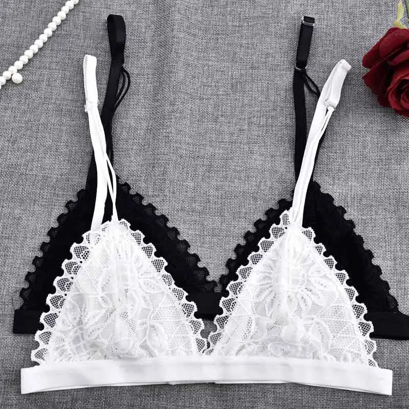 

2023 Sexy Women Floral Lace Bra Wire Free Bralette Lingerie Female Seamless Unpadded Transparent Brassiere Intimates