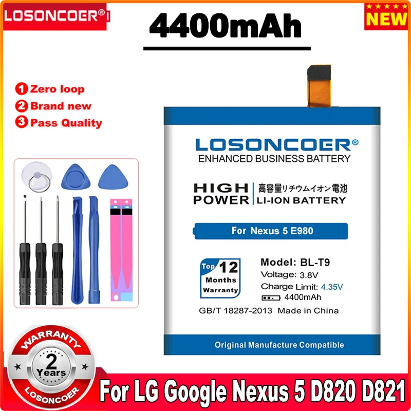 

LOSONCOER 4400mAh BL T9 BL-T9 Battery For LG Nexus 5 Battery Google Nexus 5 D820 D821 Nexus5 E980 Nexus G Phone