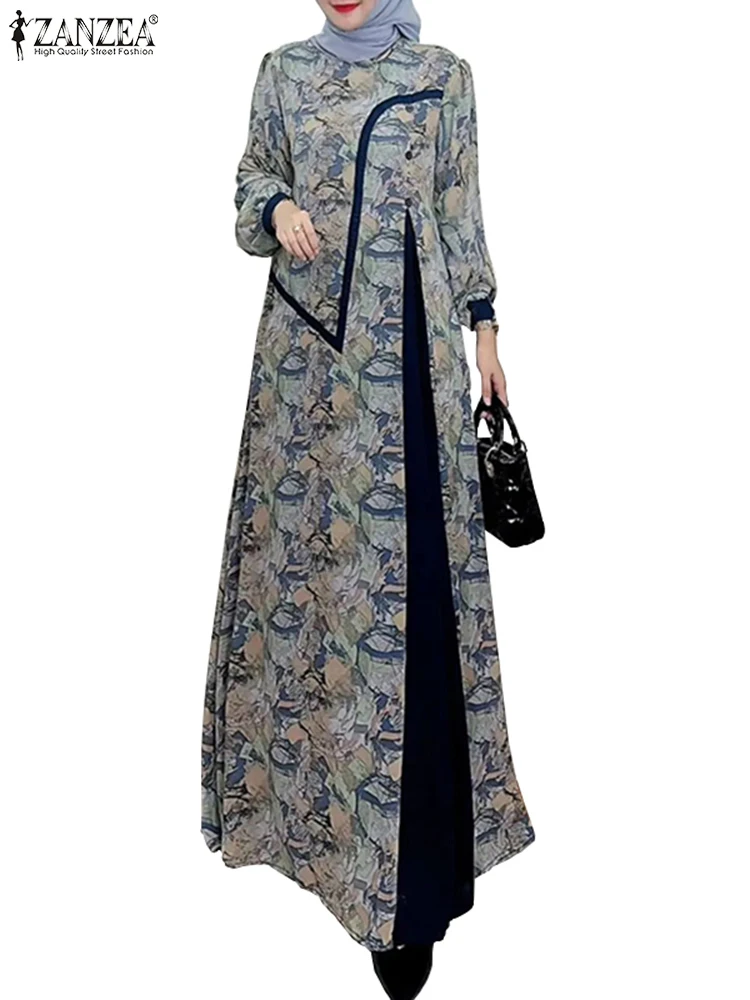 Платье ZANZEA женское длинное с цветочным принтом элегантная мусульманская абайя в