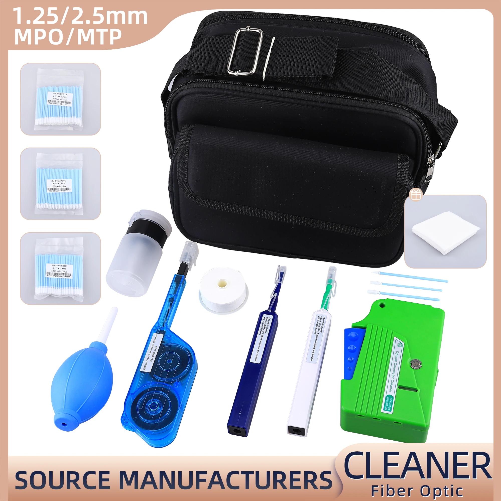 Fiber Optic Cleaning Kit for FC SC ST LC MU MPO Connectors Coupler flange Cleaning Swabs Wipes Cleaner Tool