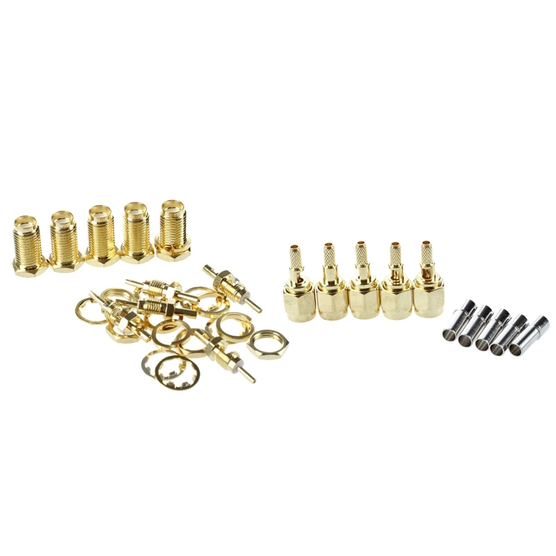 

10 Pcs SMA Nut Bulkhead Crimp Straight RF Coax Connectors Adapters Female & Male