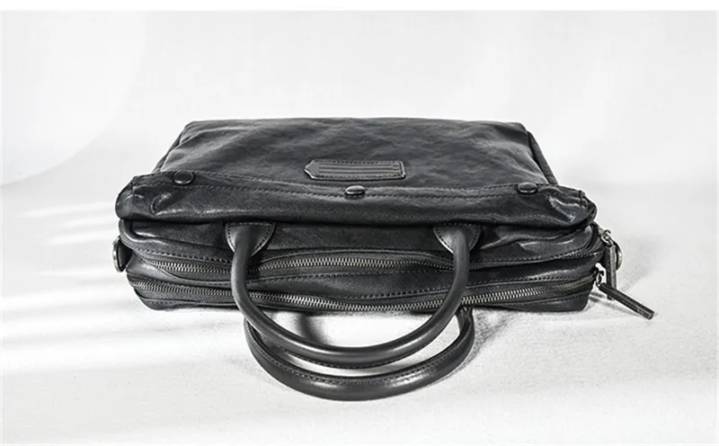 Business luxury genuine leather men's women's black briefcase outdoor high quality natural real cowhide lawyer laptop handbag